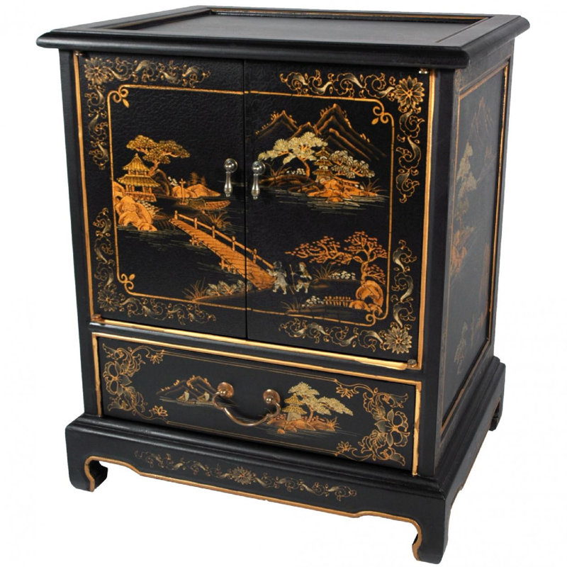 Table de bout avec rangement Diarmid, Noir craquelé