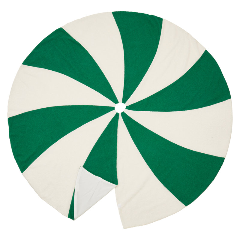 Festive White and Green Candy Cane Tree Skirt, 54"