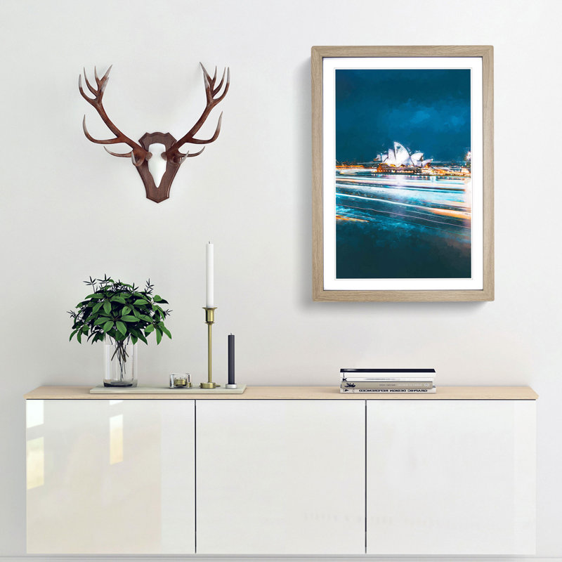 Sydney Opera House Lights in Abstract - Framed Print, 65cm H x 48cm W x 2cm D, Oak Framed