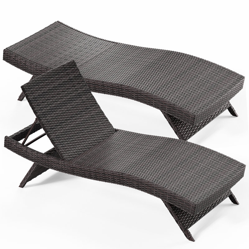 Premium Brown Wicker Outdoor Chaise Lounge Set of 2