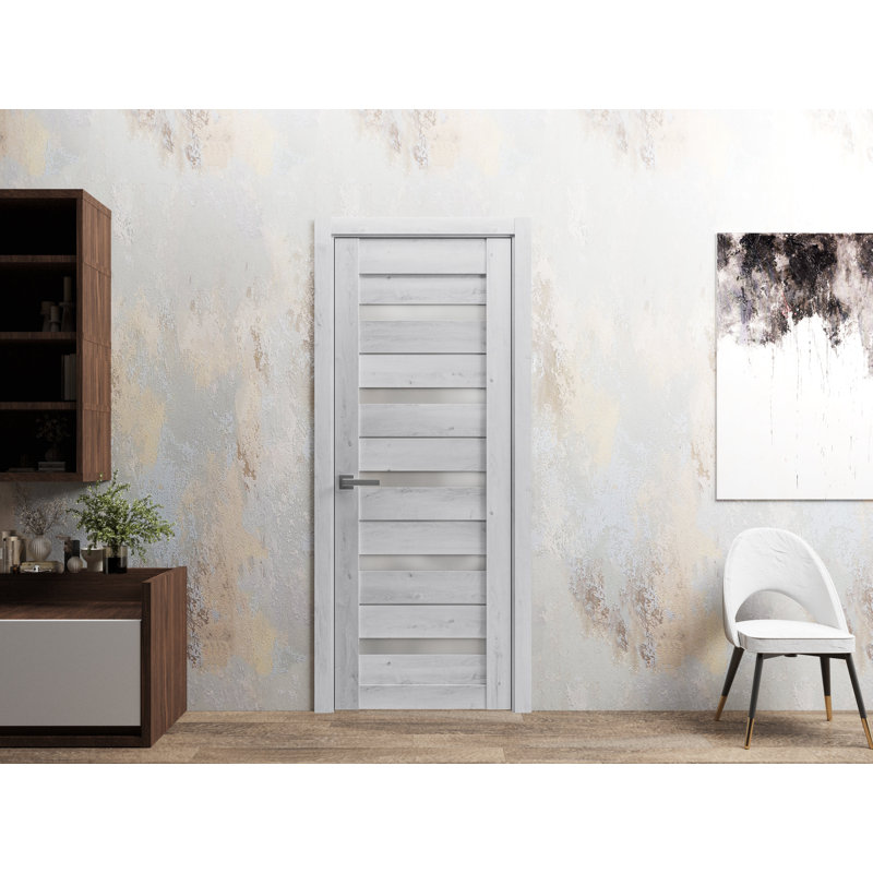 32" x 80" Nordic White Solid Wood French Door with Frosted Glass