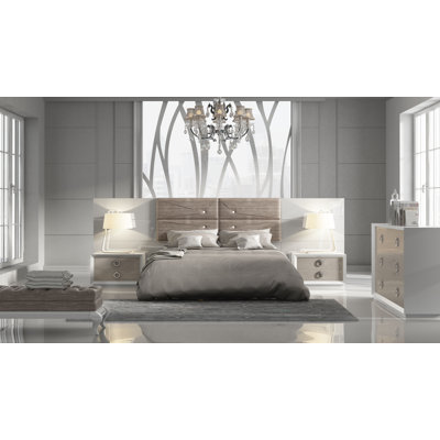 London Solid Wood Upholstered Standard 4 Piece Bedroom Set by Class Design Home