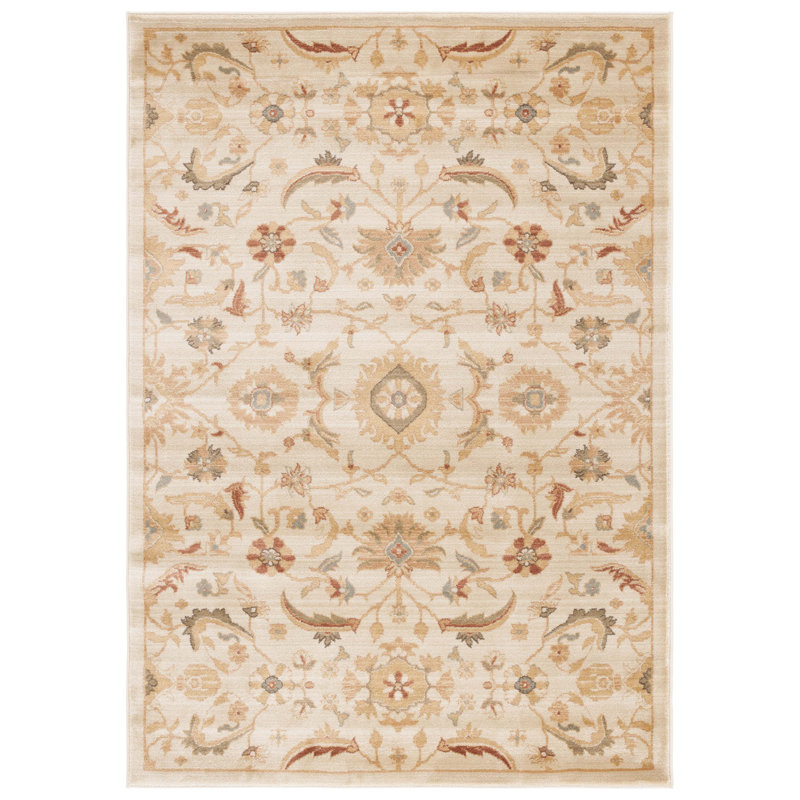 Floral Area Rug in Cream/Golden, Rectangle 5'1" x 7'6"