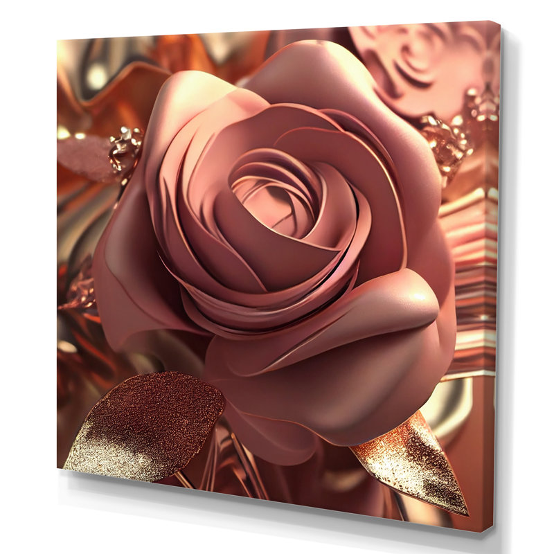 Or liquide et fleurs modernes roses V - Fleurs modernes liquides V - reproduction sur toile, H 24 po x l 24 po x P 1 po