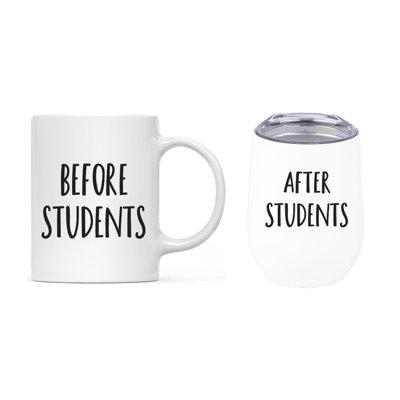 Tasse à café et gobelet à vin Funny Teacher Appr appréciation - Avant les étudiants, après les étudiants, paquet de 2