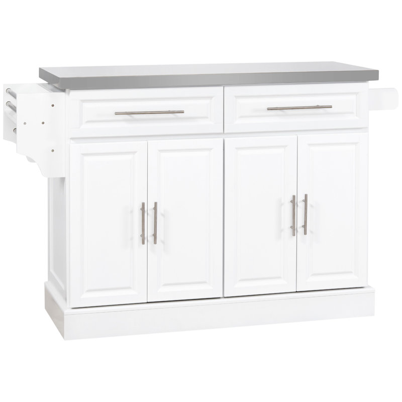 Rolling Kitchen Island With Storage(No Include Stool), White