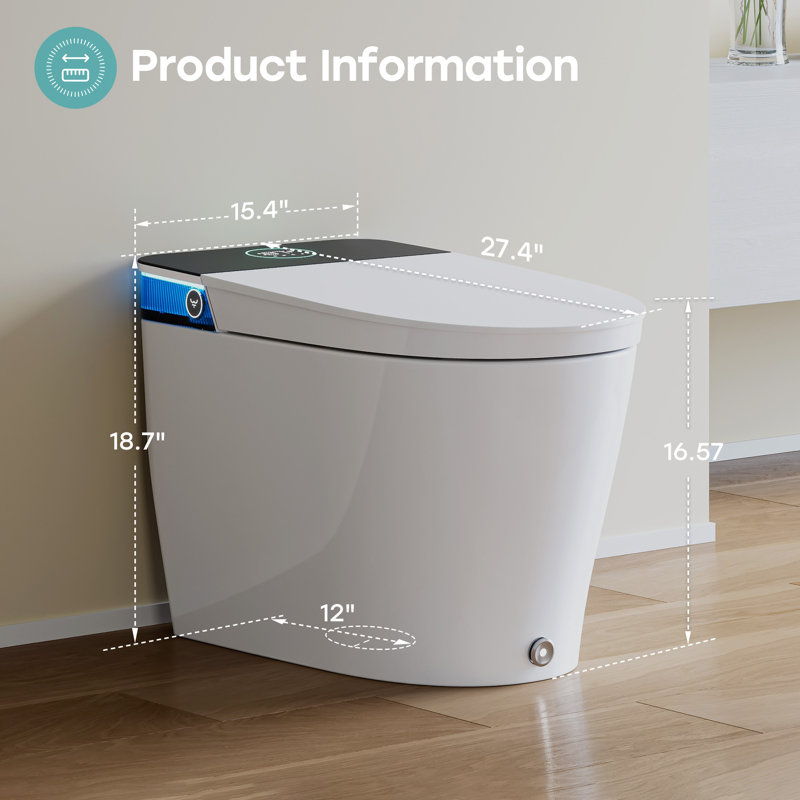 Smart Bidet Toilet – Multi-Level Temperature Adjustable Cleaning & Drying, No Water Pressure Limit, Auto Flush, LED Display