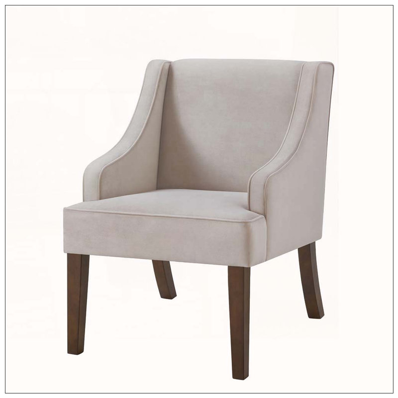 Chaise d'appoint moderne, fauteuil rembourré avec pieds en bois massif, Velours, Taupe