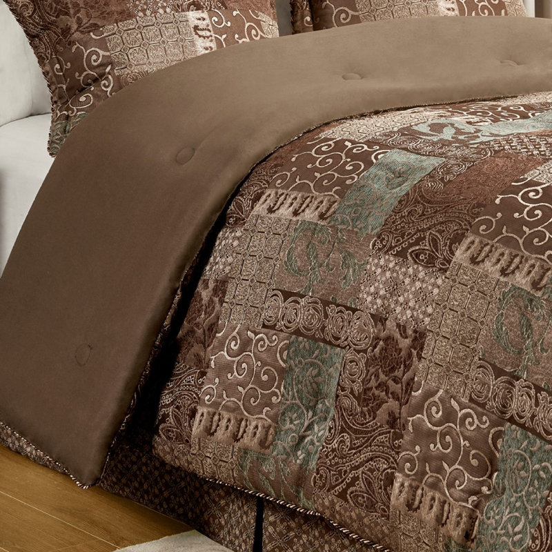 Ensemble de literie de luxe brun, jacquard de polyester élégant, confort de chambre confortable