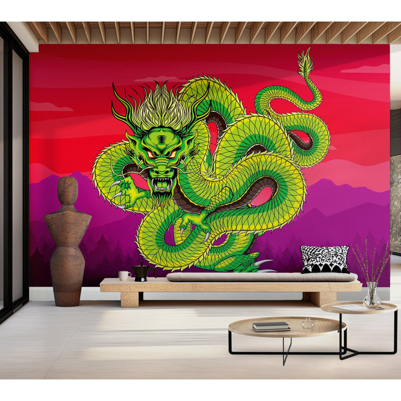 Premium Wallpaper Wall Mural - Green Dragon, 96" L x 120" W