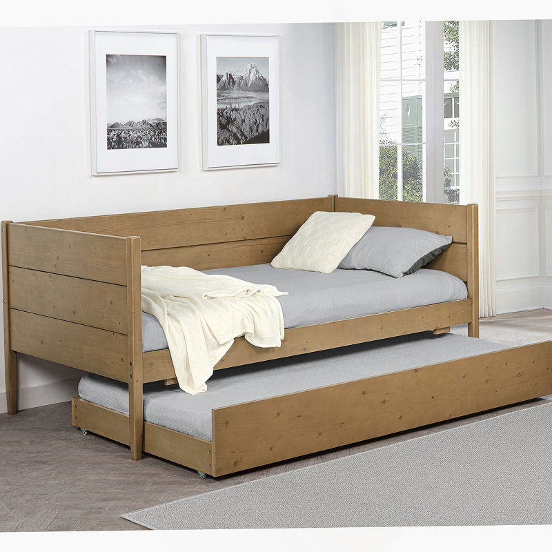 Stewart Natural Twin Daybed with Trundle, Versatile and Space-Saving Design for Modern and Rustic Interiors