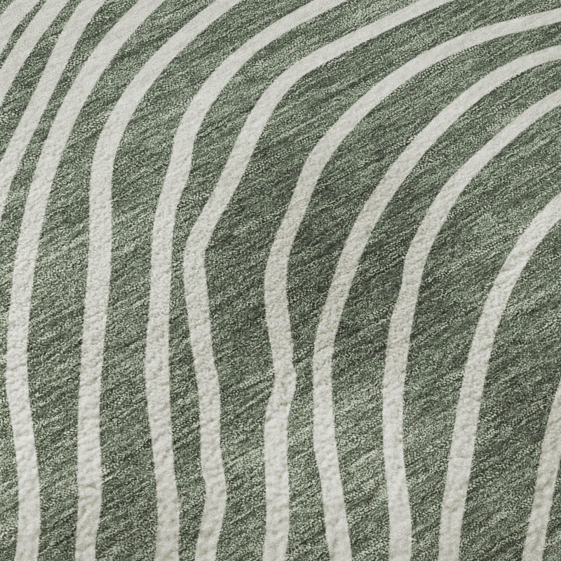 Premium Machine Washable Mayfield AMF2350 Stripes Rug, Basil, 10' x 14'