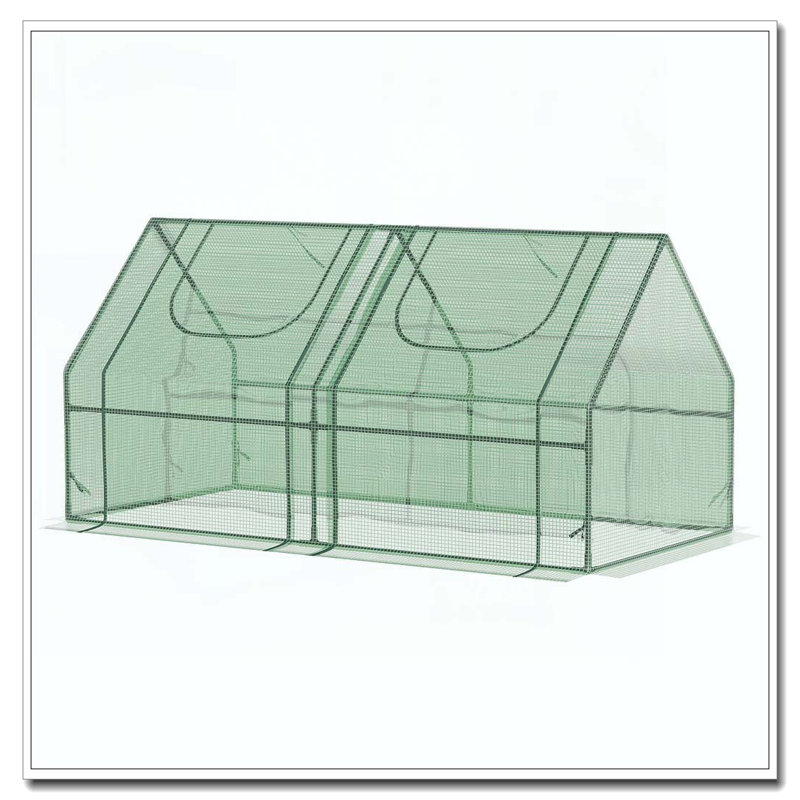 Outsunny 6' x 3' x 3' Portable Greenhouse, Garden Green House with 2 PE/Plastic Covers, Steel Frame and 2 Roll Up Windows, Green