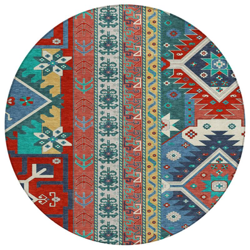 Machine Washable Indoor/Outdoor Chantille ACN1015 Red Rug, Round 8'