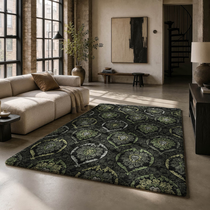 Tapis oriental à poils longs de qualité supérieure lavable à la machine ADS809, Vert, 10 pi x 14 pi