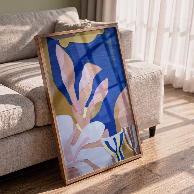 Modern Organic Collage by Cyrille Gulassa — Abstract Wall Art, Tan, Framed Canvas, 12 × 18