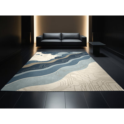 Tapis bleu et bleu marine délavé à la machine Orfelinda Cloud Gaming Hub