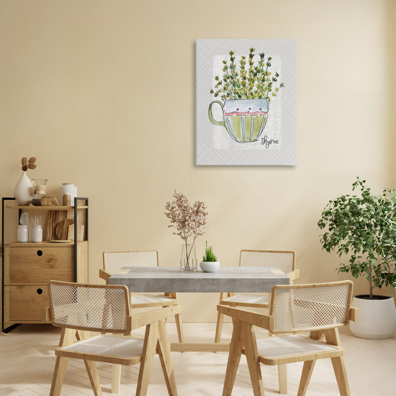 Tasse en thym, toile par Livi Finn, H 20 po x l 16 po