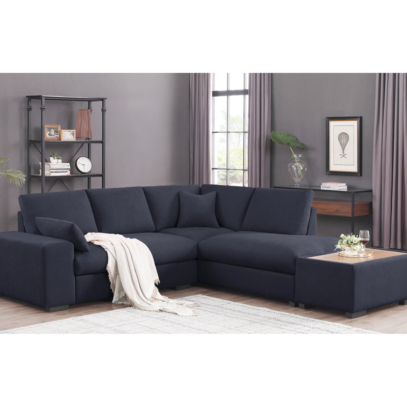 Canapé modulaire en tissu gris foncé avec méridienne orientée vers la droite et structure à 4 tissus d'ameublement raffinés