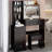 37" Vanity Table And Cushioned Stool , 24X22 Sliding Mirror, Multi-Layer Storage, American Style, Black For Medium Areas With Medium