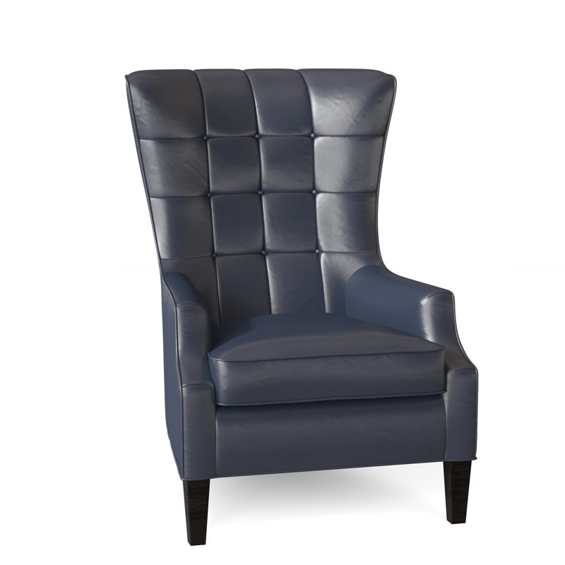 Gallin Leather Tufted Wingback Chair, Aline Fumo Genuine Leather, Cobblestone