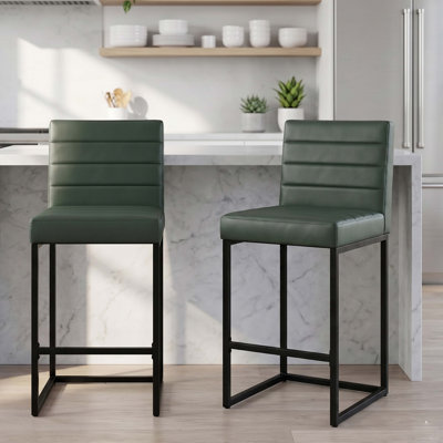 25,6 pouces de hauteur tabouret de bar avec coussin en polyuréthane et dossier Chaises de bar modernes pour îlot de cuisine avec comptoir en métal pour le bureau de la salle à manger du restaurant