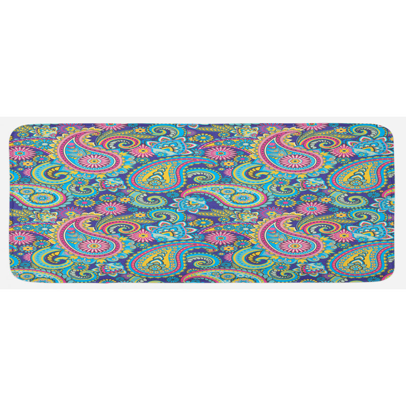 Eclectic Polyester Kitchen Mat, Blue/Teal