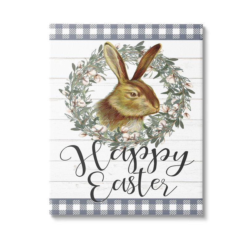 Motif d'art sur toile, couronne de lapin de Pâques, par Kim Allen, H 20 po x l 16 po