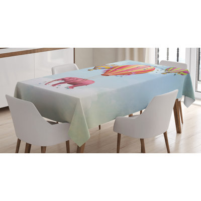 Ambesonne Elephant Tablecloth, Pink Elephant In The Sky With Balloons Illustration Daydream Fairytale Travel, Rectangular Table Cover For Dining Room Kitchen Decor, 52" X 70", Multicolor