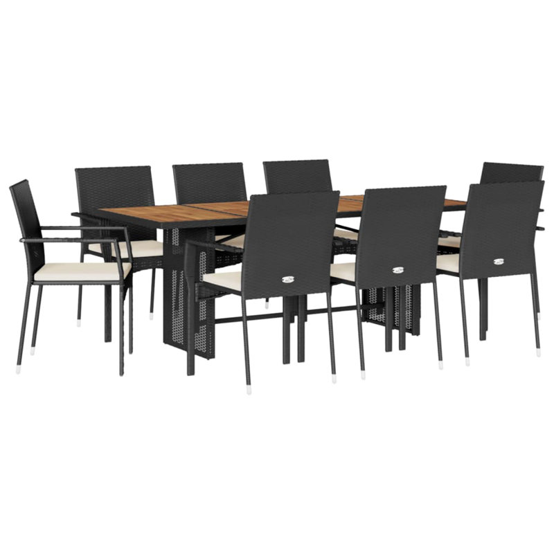  Ensemble de salle à manger de jardin noir, blanc crème