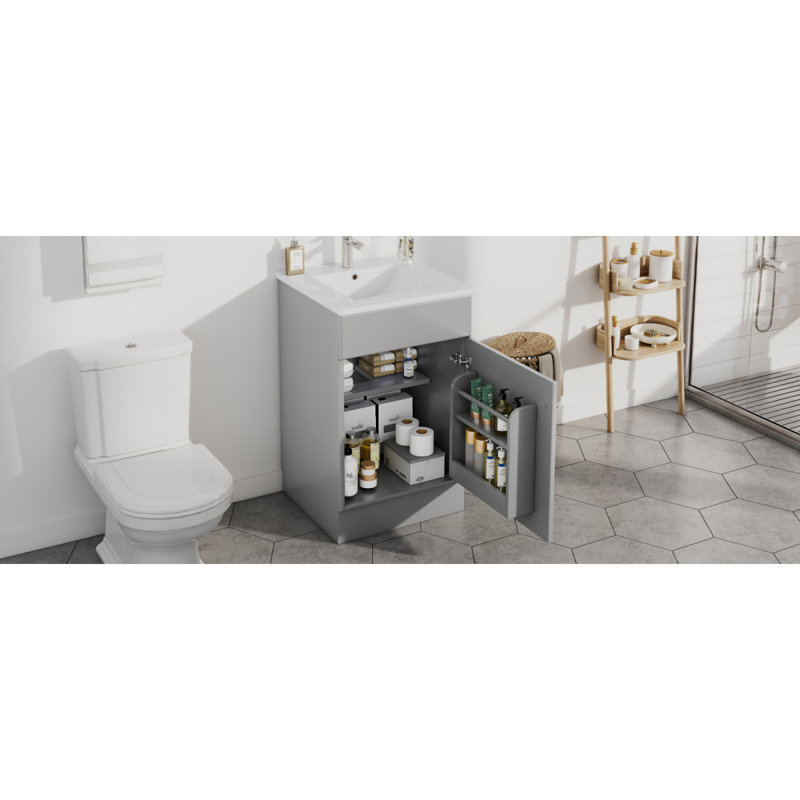 [Vidéo] Meuble-lavabo de 20 po avec lavabo, meuble-lavabo avec tablette de porte et tablette réglable, gris, Gris
