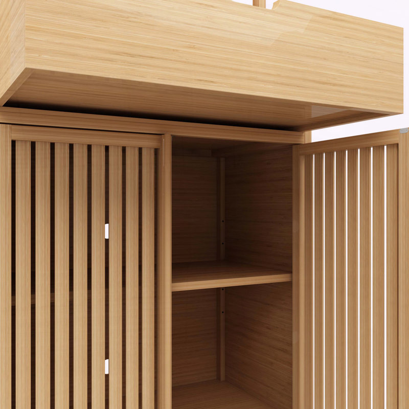 Grande armoire de rangement en bambou de 72 pouces avec portes doubles