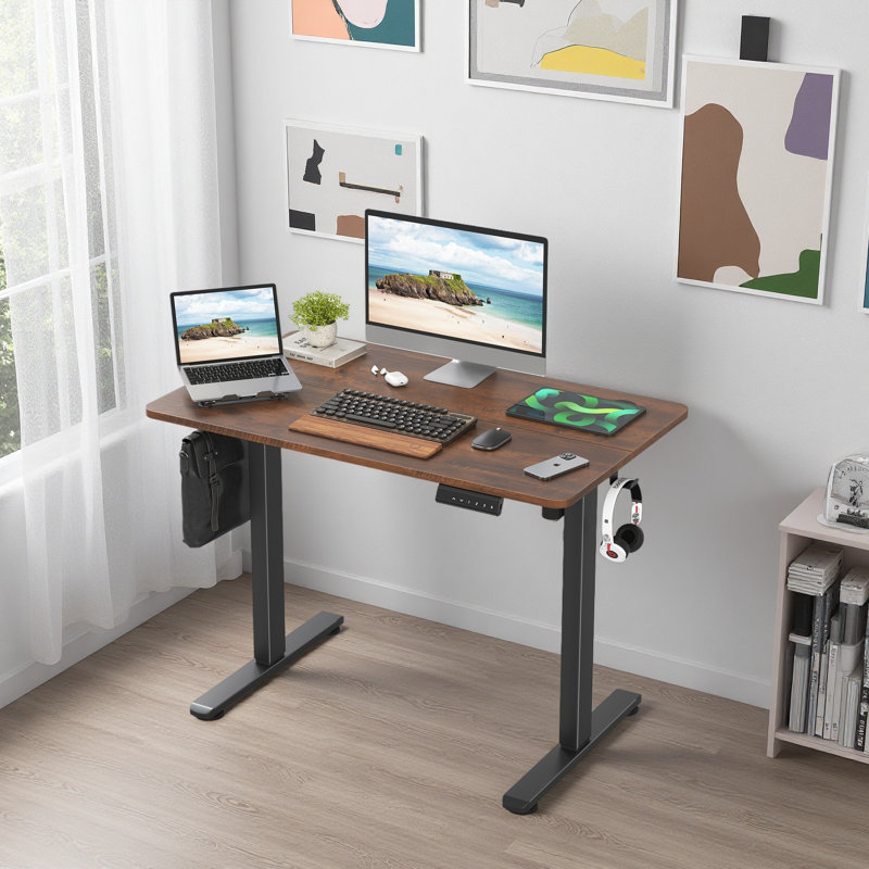 Bureau de travail électrique à hauteur réglable, H 47 po x l 40,55 po x P 24 po, Brun-roux / noir