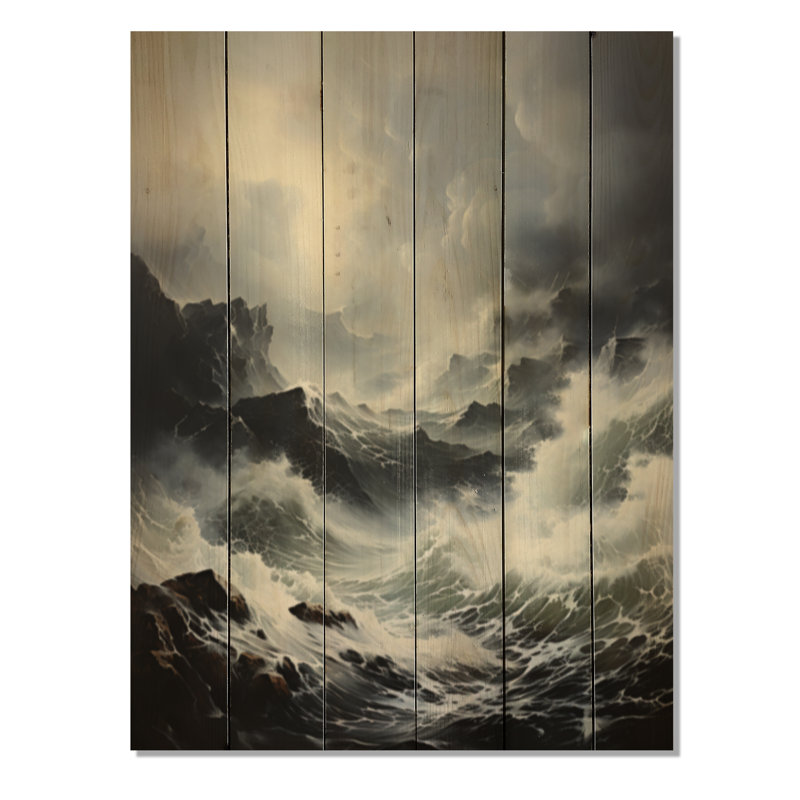 Horizon orageux de l'océan sur bois, H 40 po x l 30 po x P 0,78 po