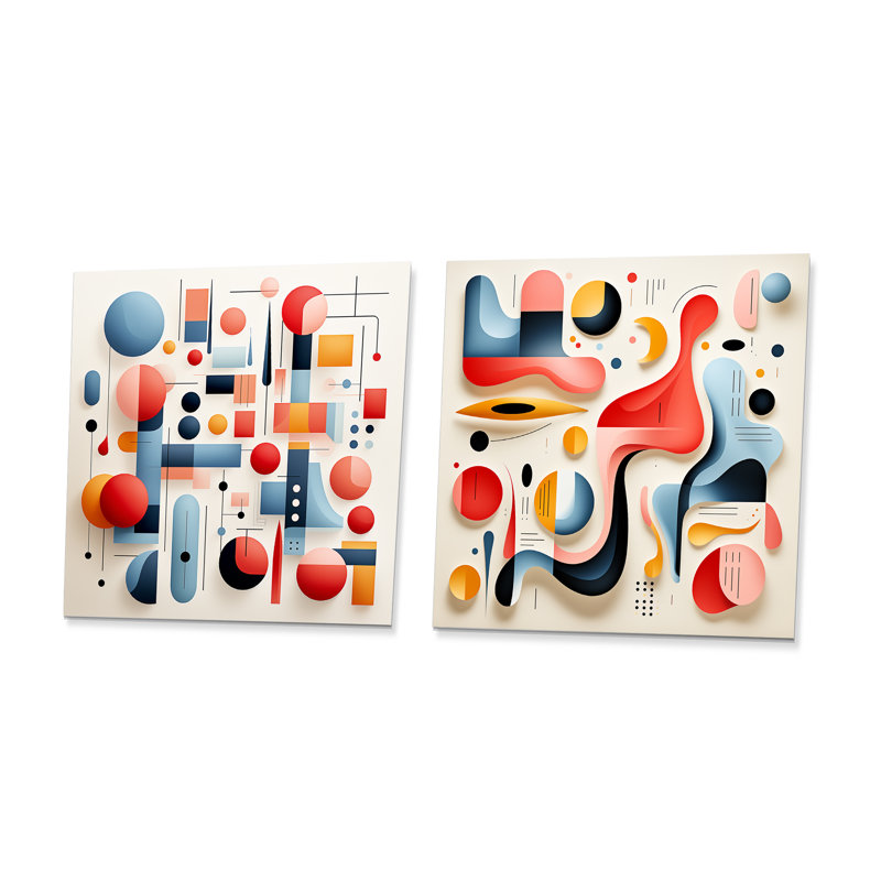 Minimalisme bleu et rouge Form I - ensemble de 2 décorations murales abstraites en métal, H 16 po x l 32 po