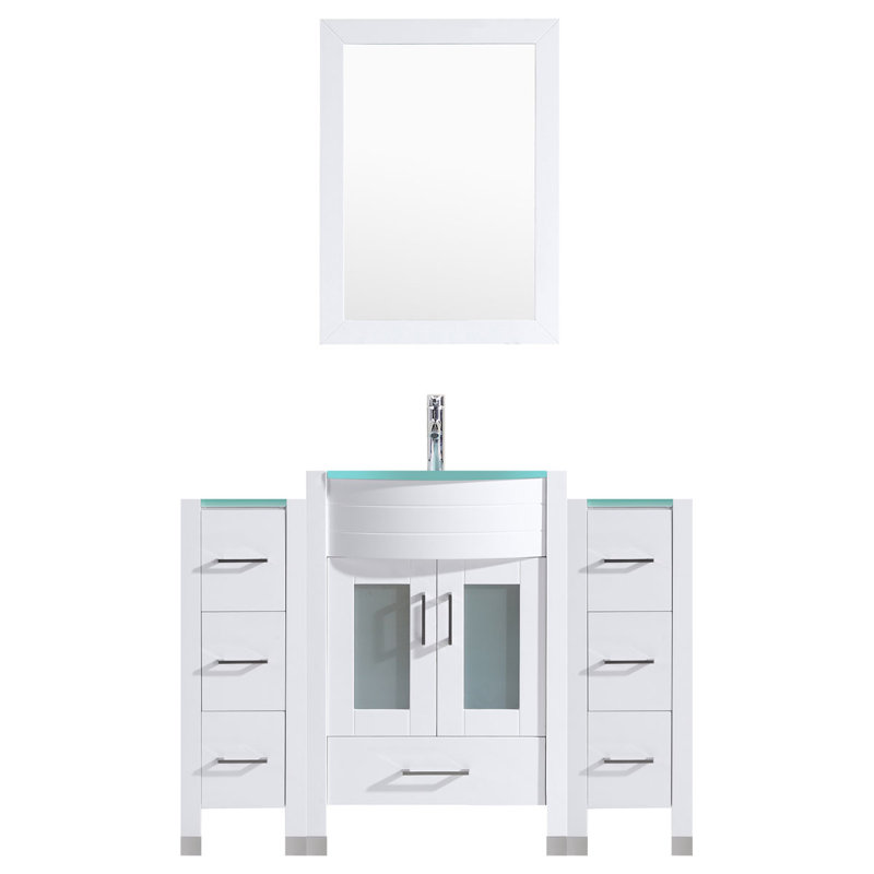 Ensemble de meuble-lavabo de salle de bain simple 60 po avec miroir modern Marguez, Blanc
