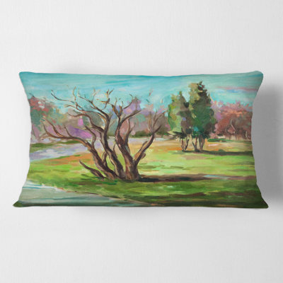 Housse de coussin rectangulaire avec insert deux arbres dans un paysage