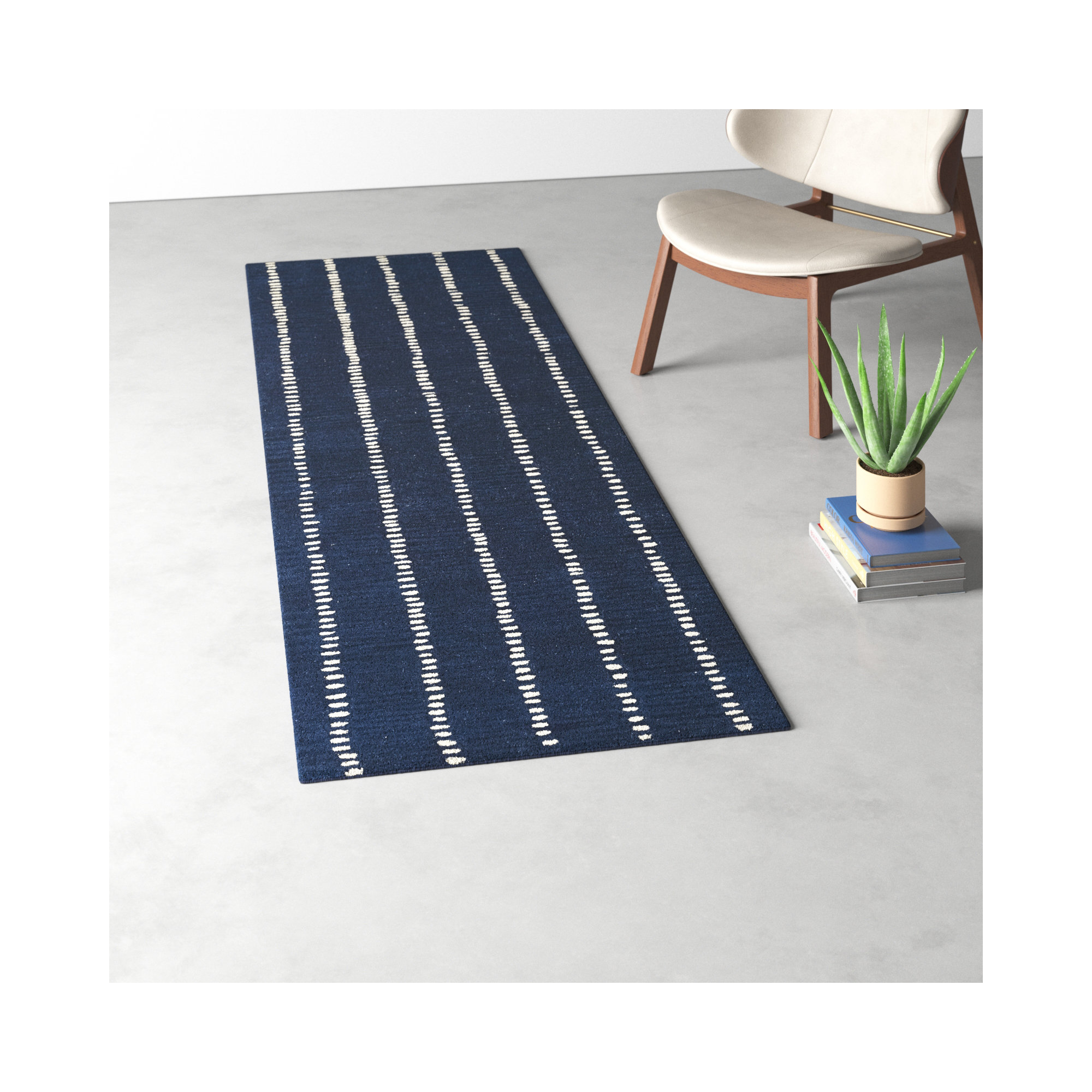 Nichols Hand Tufted Wool Navy Rug, Runner 2'6" x 8'
