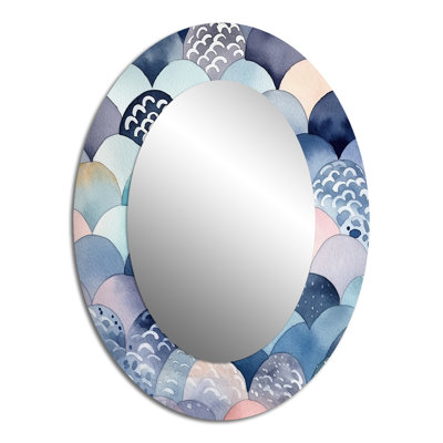 Carte abstraite bleue de formes V - Miroir décoratif ovale abstrait sur métal