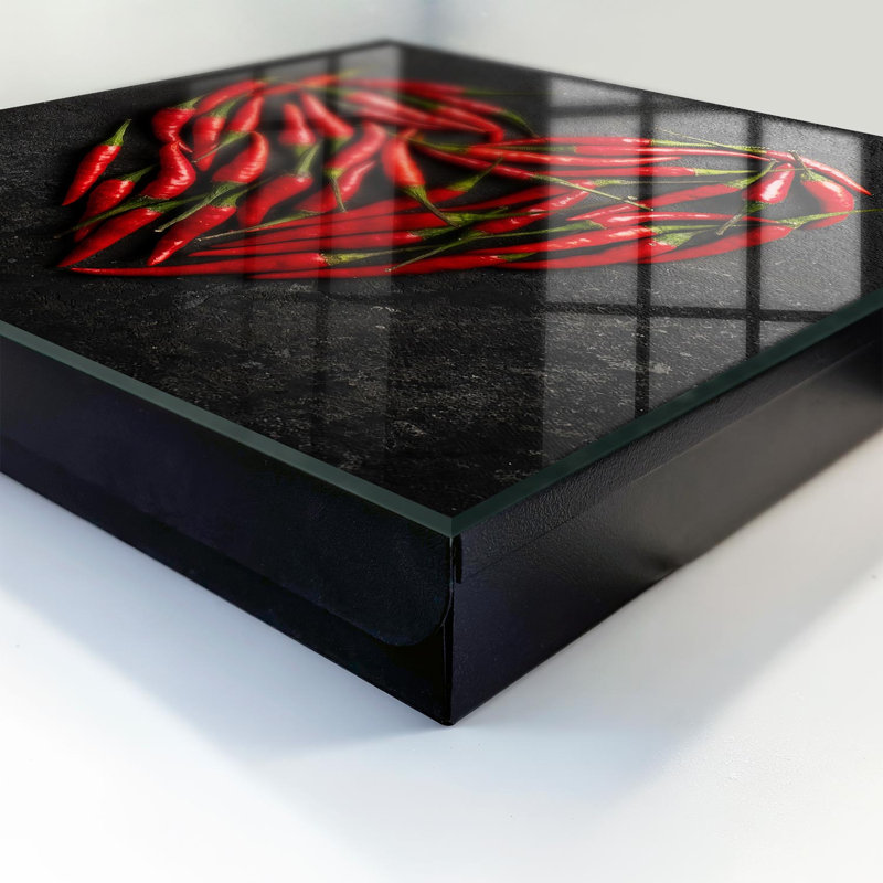 Wall mounted key box, Opens to the left, 30x30x5, Black, A heart-shaped arrangement of chili peppers, 