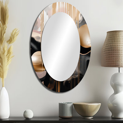 Doré et noir Marble Expression II - grand miroir mural ovale sur métal