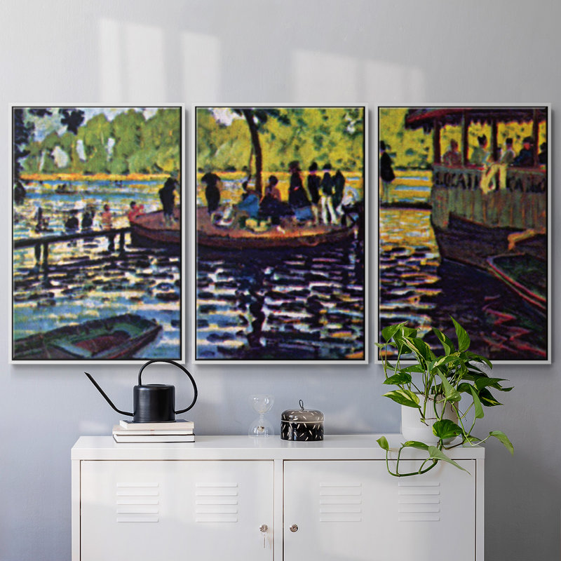 La Grenouillère par Monet, reproduction sur toile 3 pièces, H 36 po x l 75 po x P 2 po, Blanc