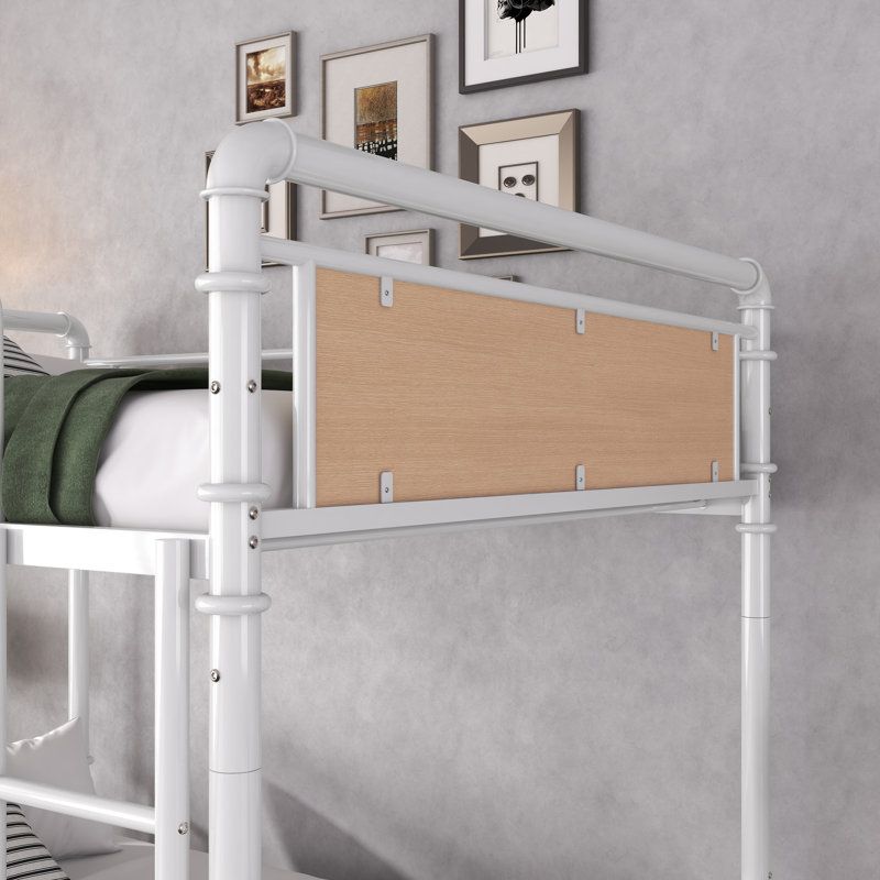 Twin XL Over Twin XL Metal Bunk Bed, Industrial Detachable Bunkbeds With Safety Guard Rails For Teens, White, Twin, White