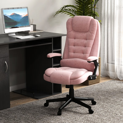 Fauteuil de massage avec hauteur de siège réglable, velours rose, lombaire chauffant, meubles de bureau inclinables et massants, rose, confortable et ergonomique