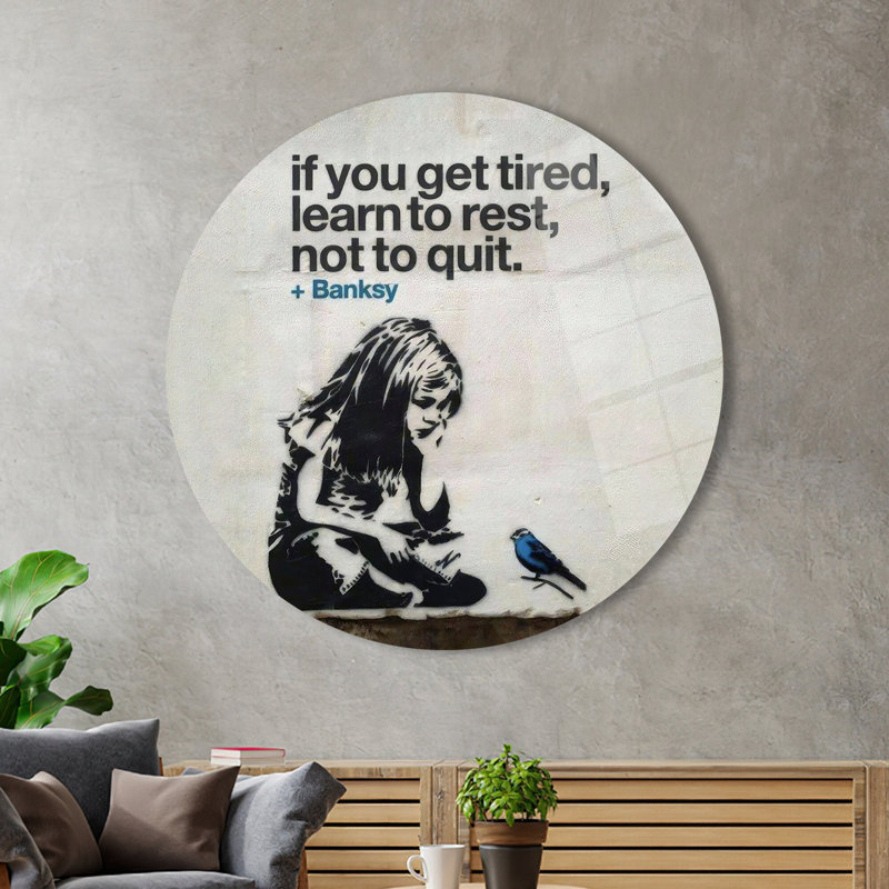 Art mural en verre trempé mettant en vedette la fille Banksy pour une décoration inspirante_Round, H 39,4 po x l 39,4 po