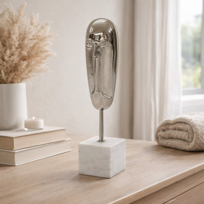 Sculpture décorative, argent 13 pouces, marbre blanc contemporain
