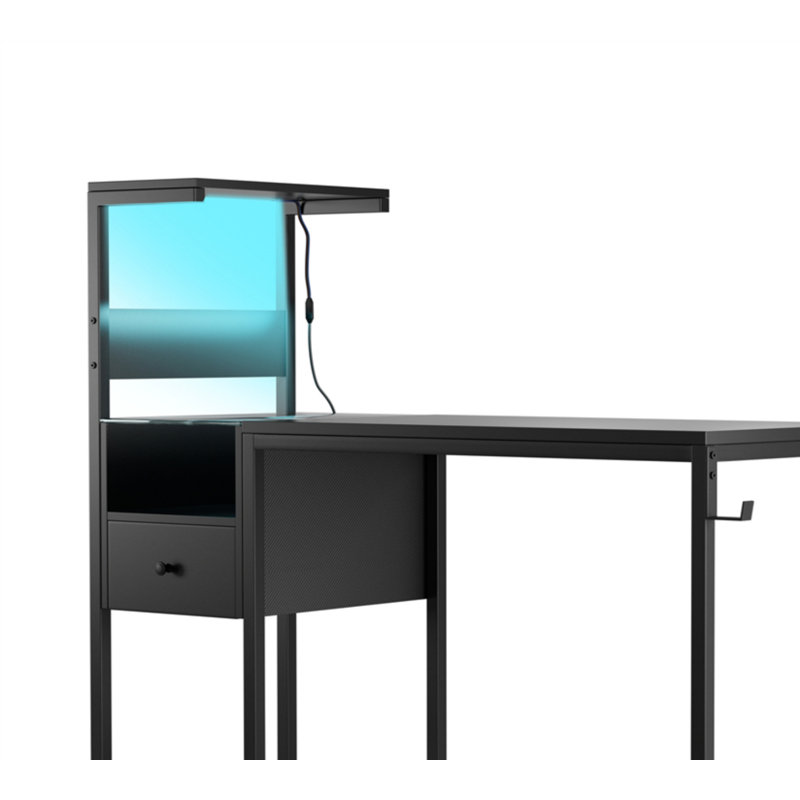 Computer Desk With Power Outlet & Storage Shelves, Black