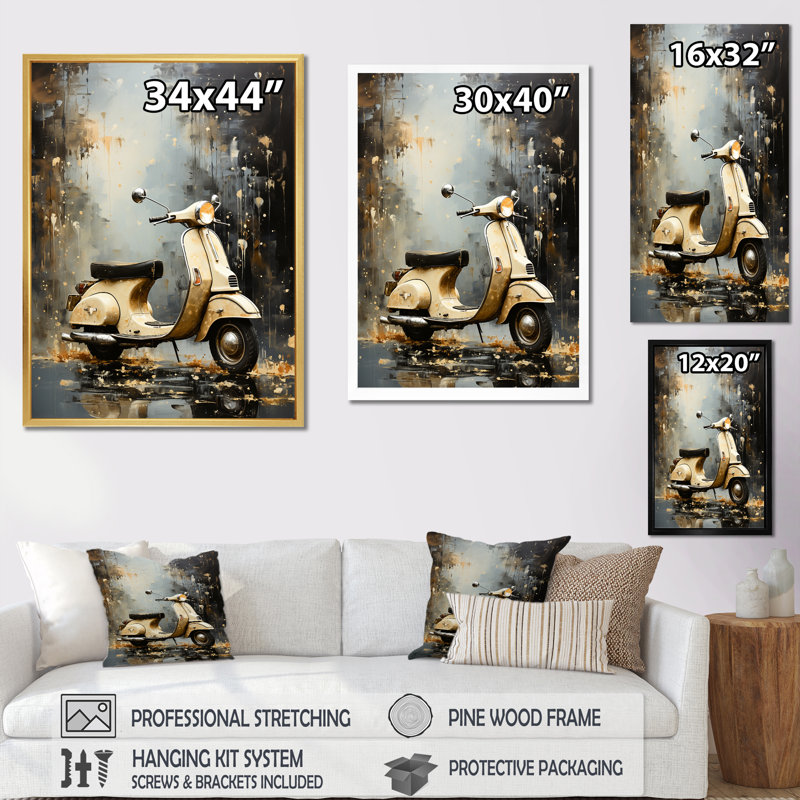 Scooter Escape IV sur impression sur toile, Cadre flottant doré, H 44 po x l 34 po x P 1,5 po