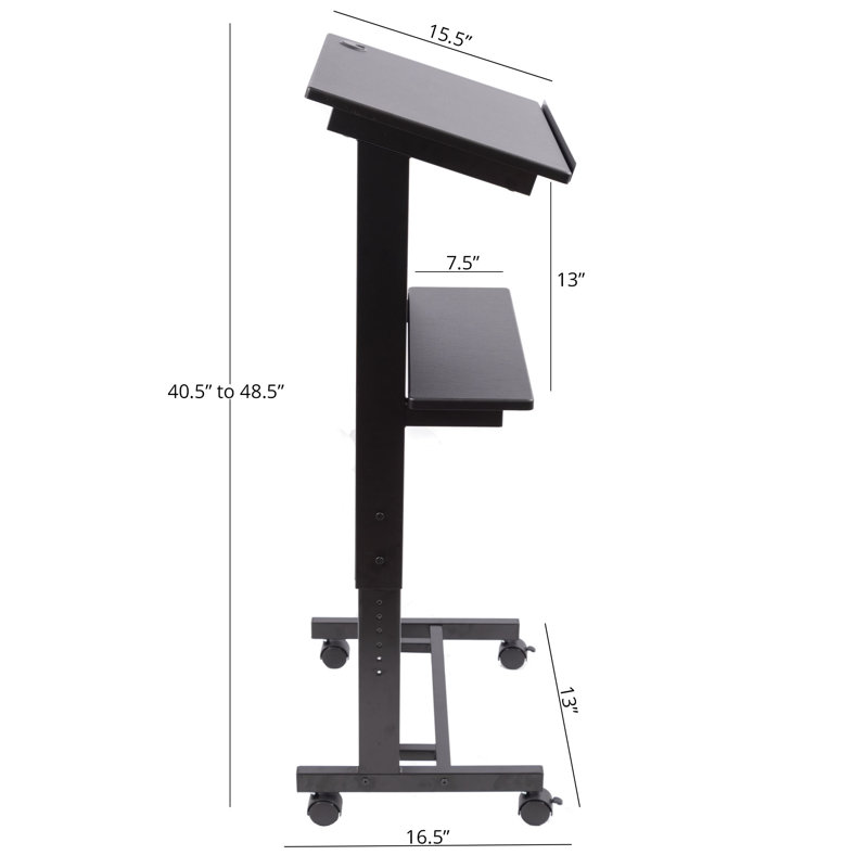 Hayler 48.5'' H x 25.5'' W Laptop Cart with Wheels, Black/Black