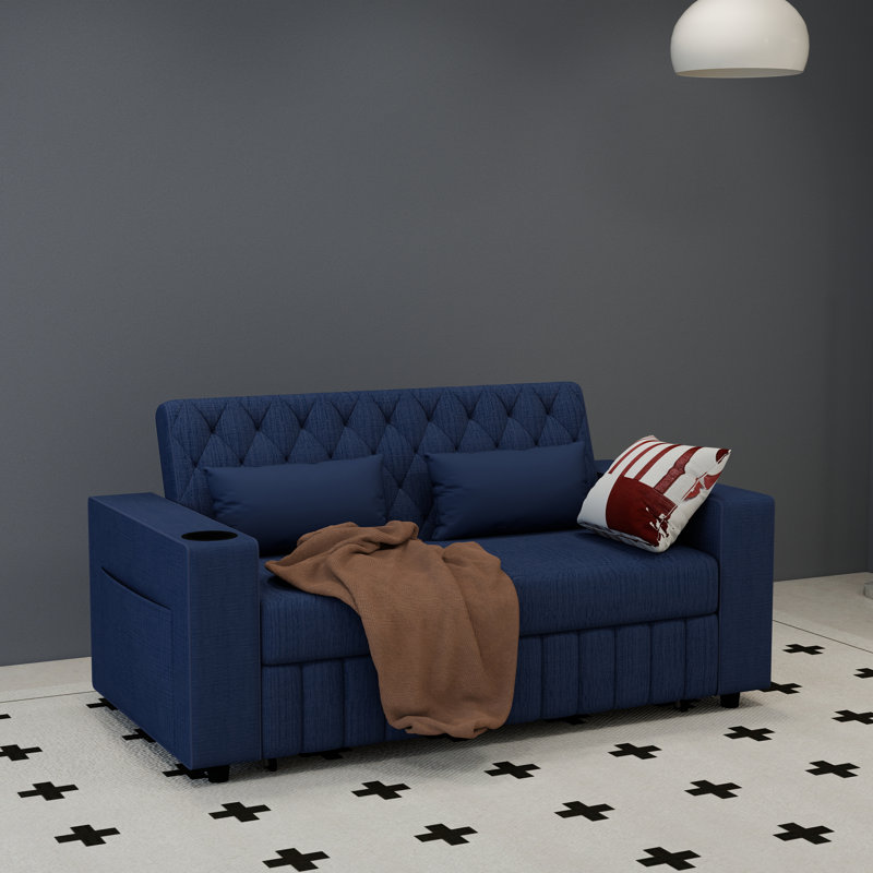 61.4 Inch Double Sofa Bed With Pull-out Design, Convertible To Sleeper, Adjustable Backrest, Modern Style, Suitable For Living Room
